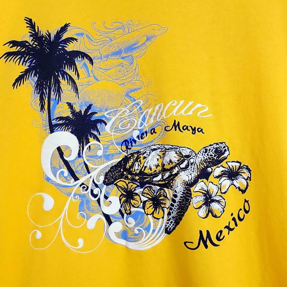 Yazbek Ella Graphic Tee Cancun Mexico Gold XL Short Sleeve Top - Picture 5 of 11
